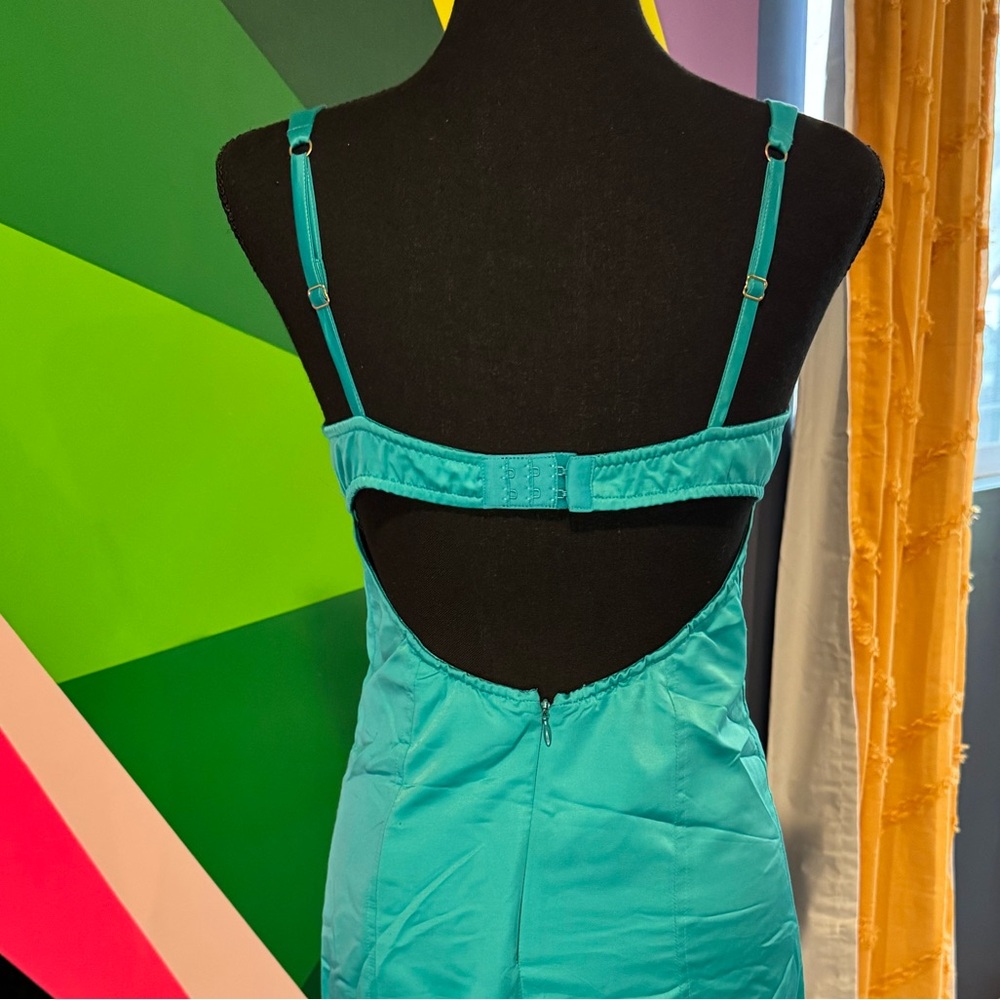 Y2K Marciano Turquoise Bustier Satin Midi Dress - Picture 4 of 7